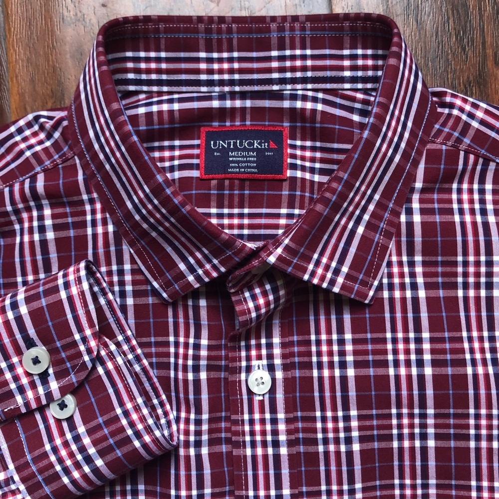 Untuckit Wrinkle Free Button Shirt Maroon Plaid